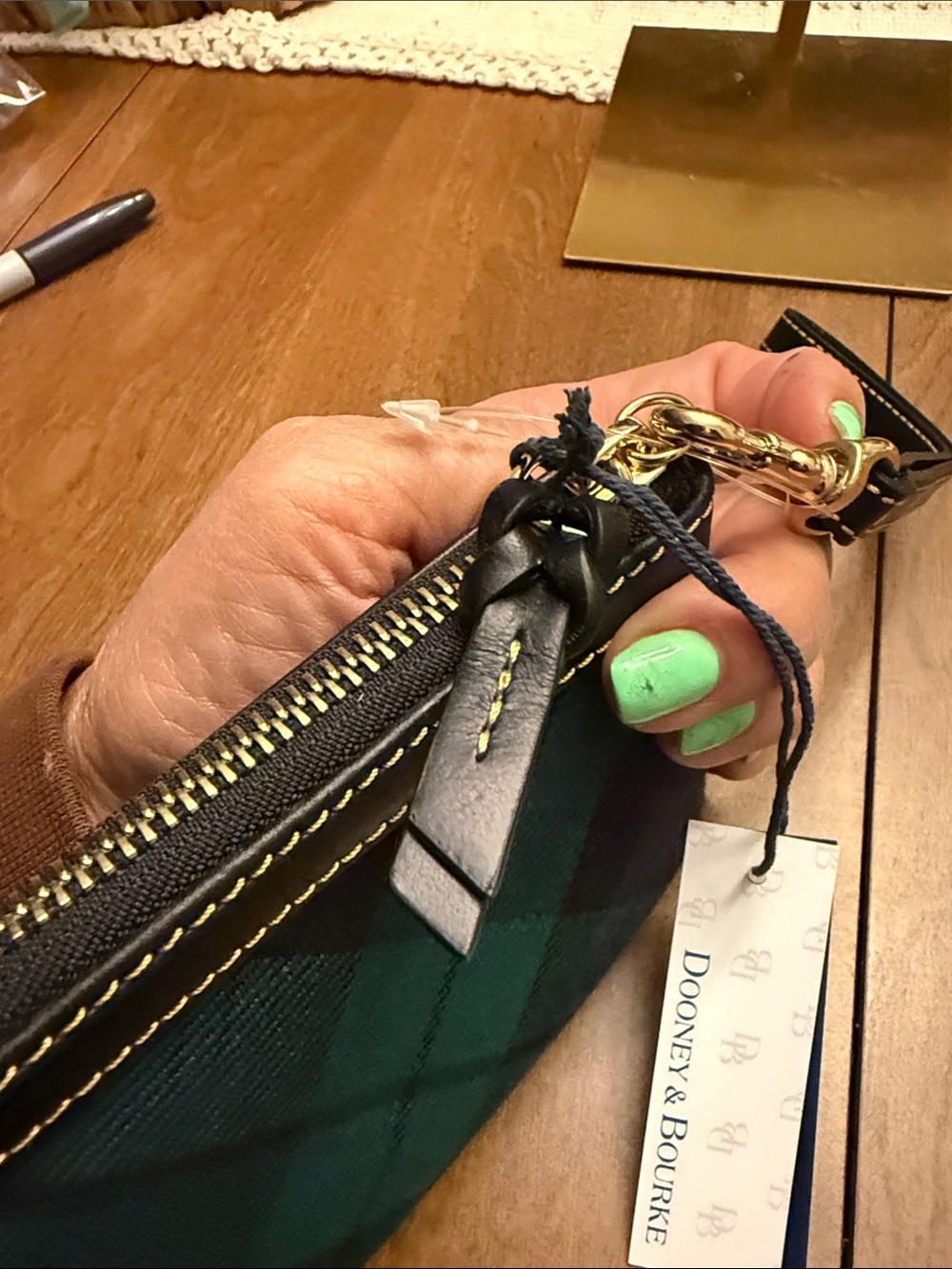 Dooney & Bourke Green and Black Plaid Wristlet - Picture 8 of 10